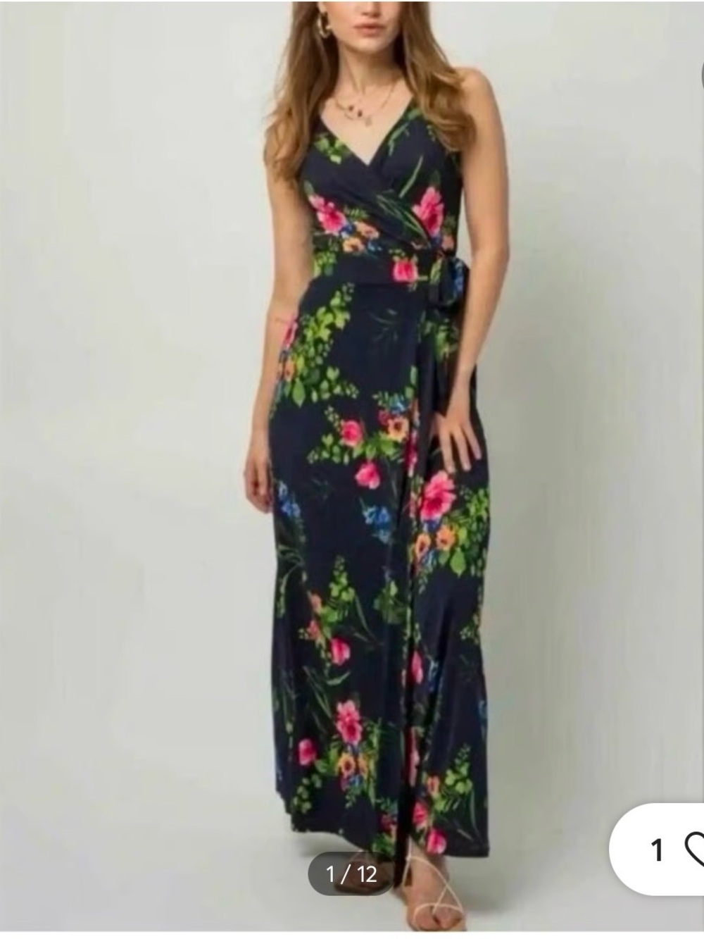 Le Lis Womens Ranada Faux Wrap Knit Maxi Floral Dress Size S Small
